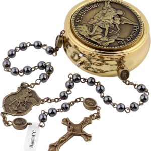 HanlinCC Saint Michael Rosary – Hematite Beads, Gift Box