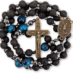 Black Lava Rosary with Cross & Medal in Gift Box
