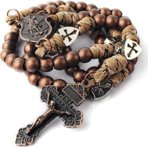 HanlinCC St. Michael Paracord Rosary Necklace – Bronze Crucifix