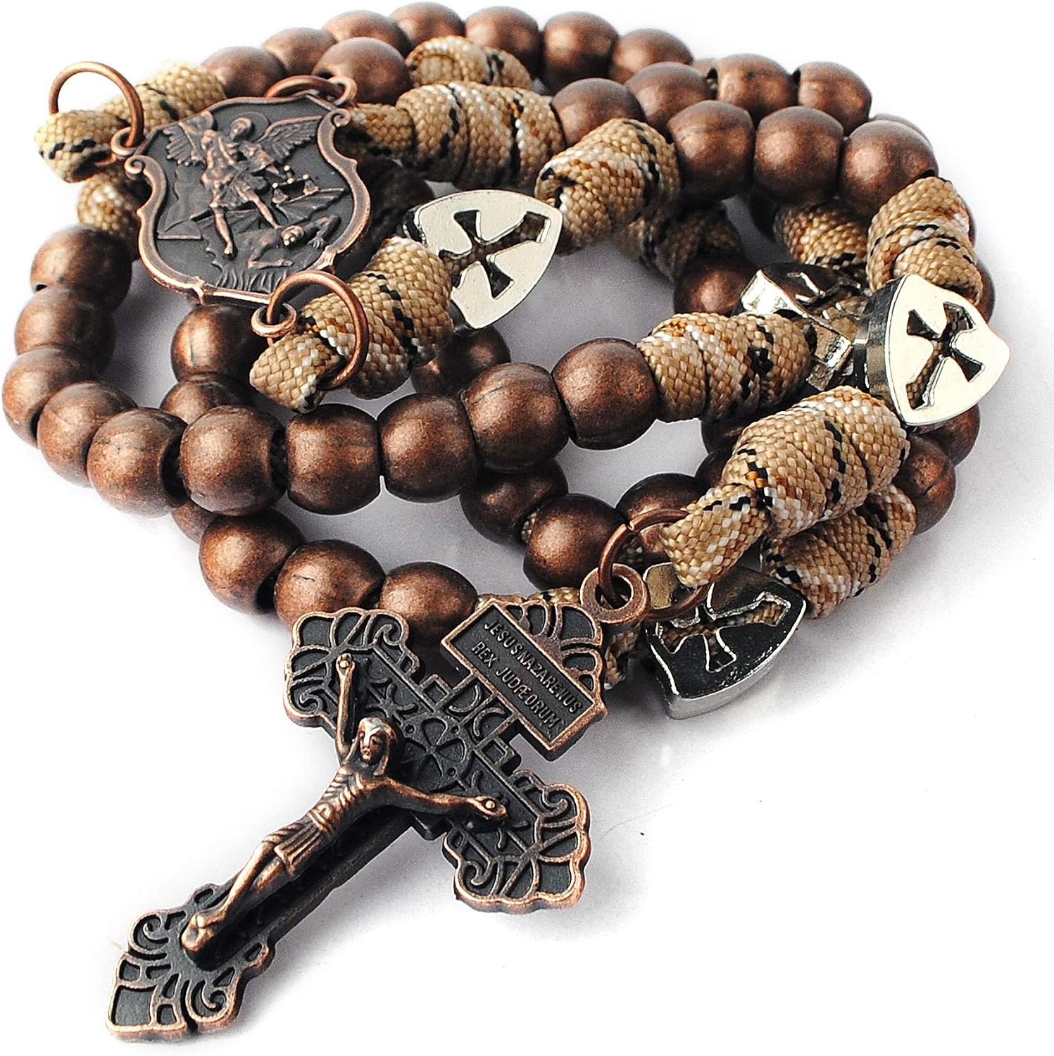 HanlinCC St. Michael Paracord Rosary Necklace – Bronze Crucifix