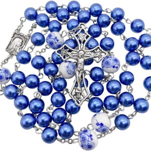 Nazareth Pearl Beads Rosary with White Flowers & Crucifix