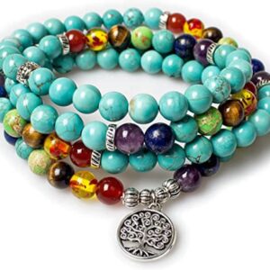 108 Bead Mala Necklace with Chakra Pendant