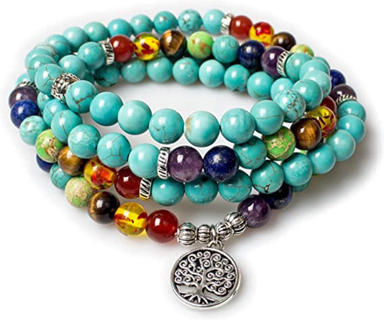 108 Bead Mala Necklace with Chakra Pendant
