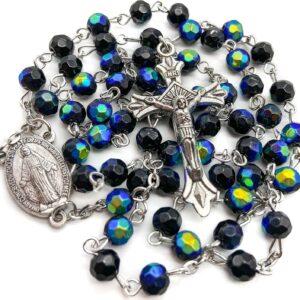 Black Rosary with Multi-Color Beads & Miraculous Medal