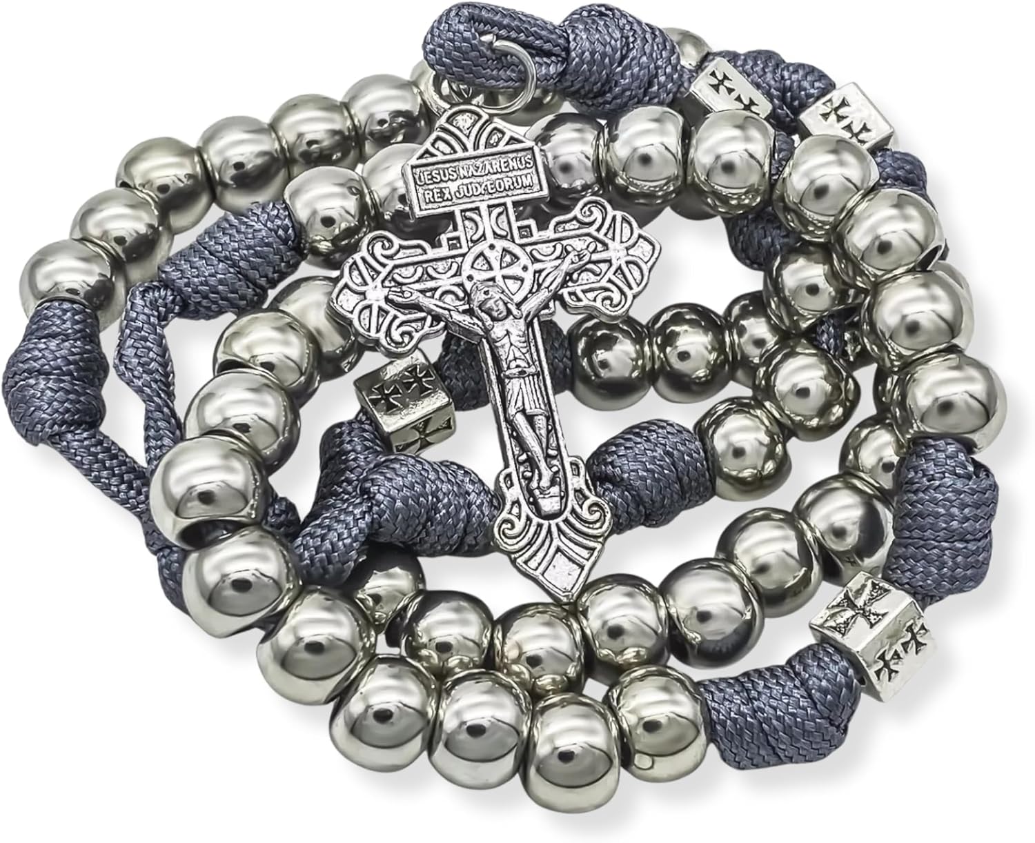 Stainless Steel Paracord Rosary Necklace w/ Pardon Cross