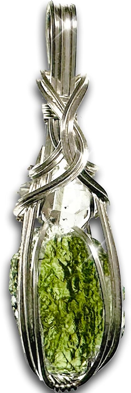 Authentic Moldavite Pendant with Herkimer Diamond