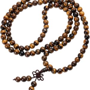 Jovivi 108 Tiger Eye Beads Mala Bracelet