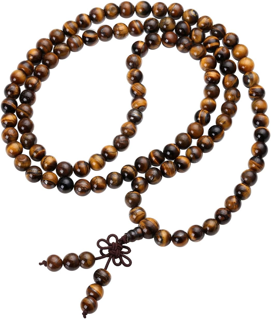Jovivi 108 Tiger Eye Beads Mala Bracelet