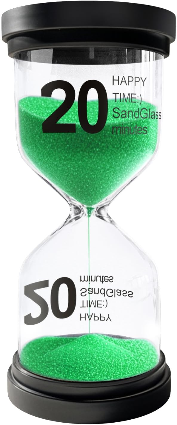 20-Min Timer, Green, Plastic Hourglass Classroom Clock