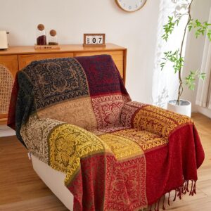 AIVIA Boho Throw Blanket 60x75in Red/Green/Navy/Yellow
