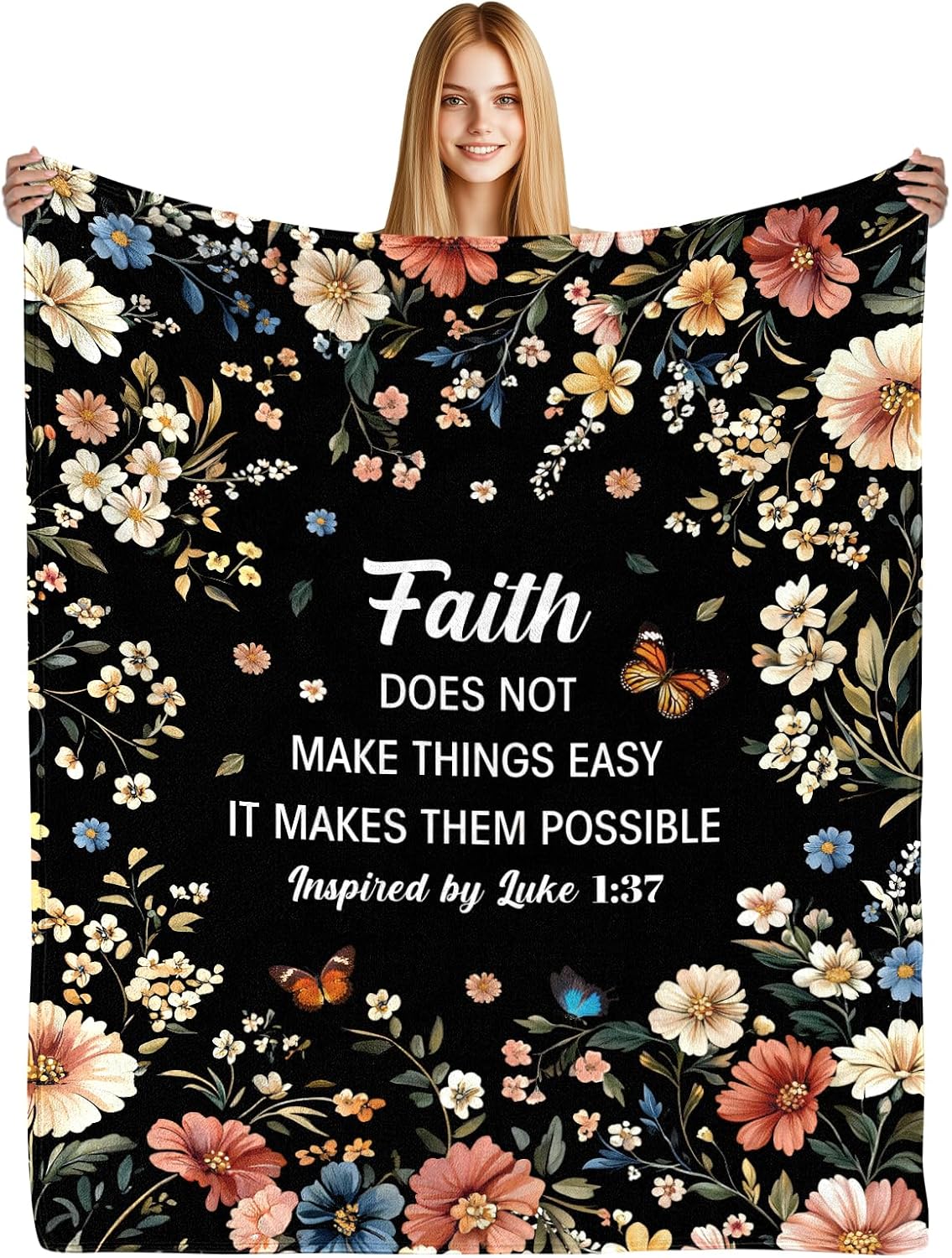 Faith Floral Throw Blanket 60"x50" - Inspirational Gift