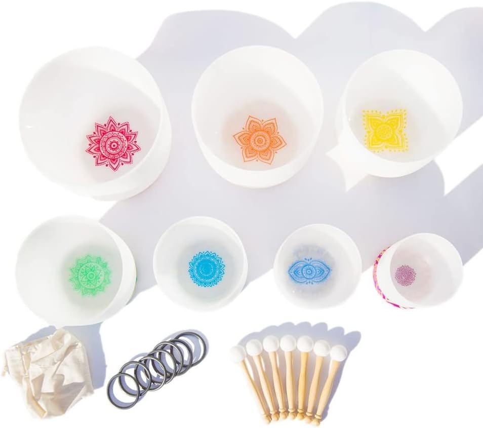 Frosted Quartz Crystal Singing Bowl Set, 6-12" Kit