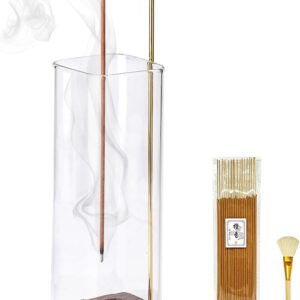Wooden Incense Holder w/ Glass Ash Catcher & 20 Sticks