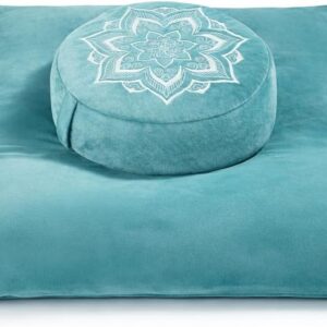 Meditation Zafu Cushion Set with Buckwheat & Memory Foam (Green)