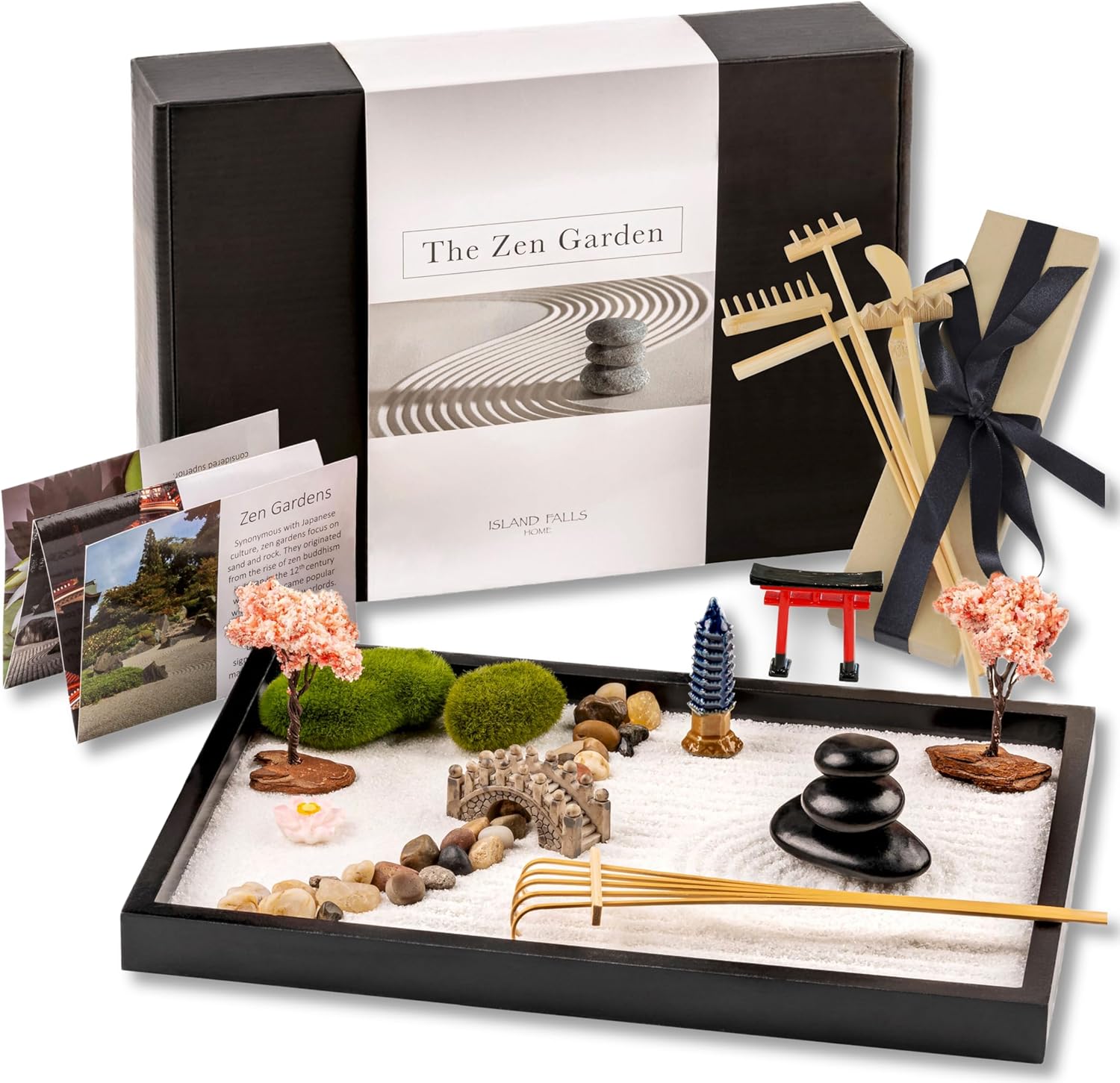 Island Falls Home Zen Garden Kit 11x8in – Desk Meditation Set