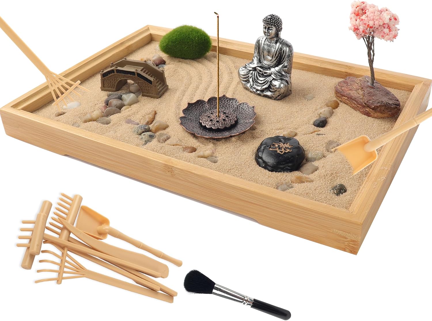 Zen Sand Garden Kit for Desk with Incense Holder