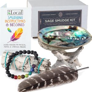 White Sage Smudging Gift Kit w/ Feather & Stand