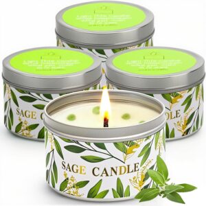 4-Pack Sage Candles Gift Set, Natural Soy Wax, House Cleansing