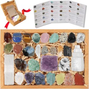 30-Piece Premium Crystal & Stone Healing Set with Wooden Box