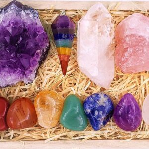 Premium Chakra Healing Crystal Kit - 7 Stones & Tools