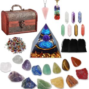 29-Piece Healing Crystal Set with Chakra Stones & Pyramid