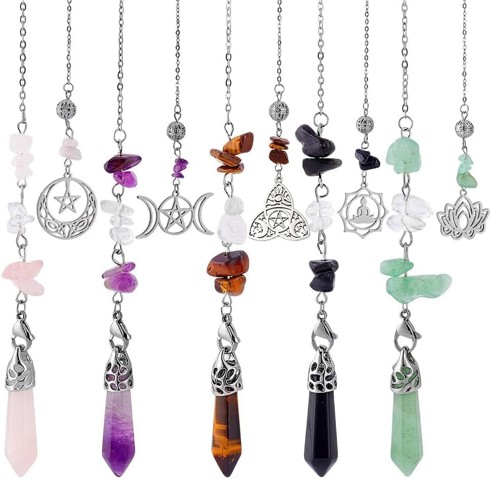 GOMAKERER 5-Pc Natural Gemstone Pendulums – Crystal Dowsing Set