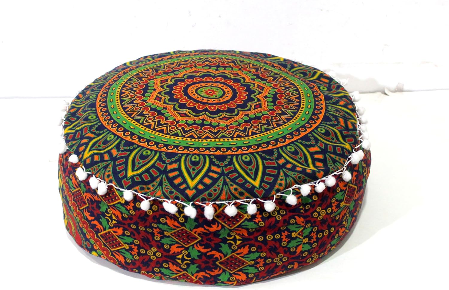 Handcrafted Mandala Floor Ottoman Cover - 16" Round