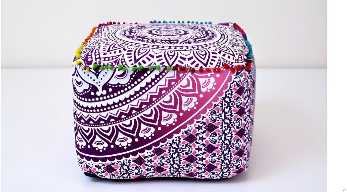 CRAFT KALA Large Hippie Mandala Floor Ottoman Cover - Pink Ombre