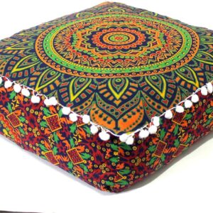 CRAFT KALA Boho Mandala Floor Pillow Cover 16" Blue