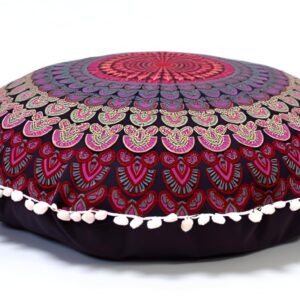 Pink Round Floor Seat Cushion - 22" Boho Decor Pouf Cover
