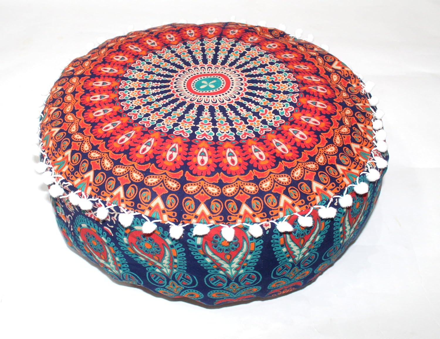 Mandala Round Floor Pillow Cover 16" - Boho Decor Cushion