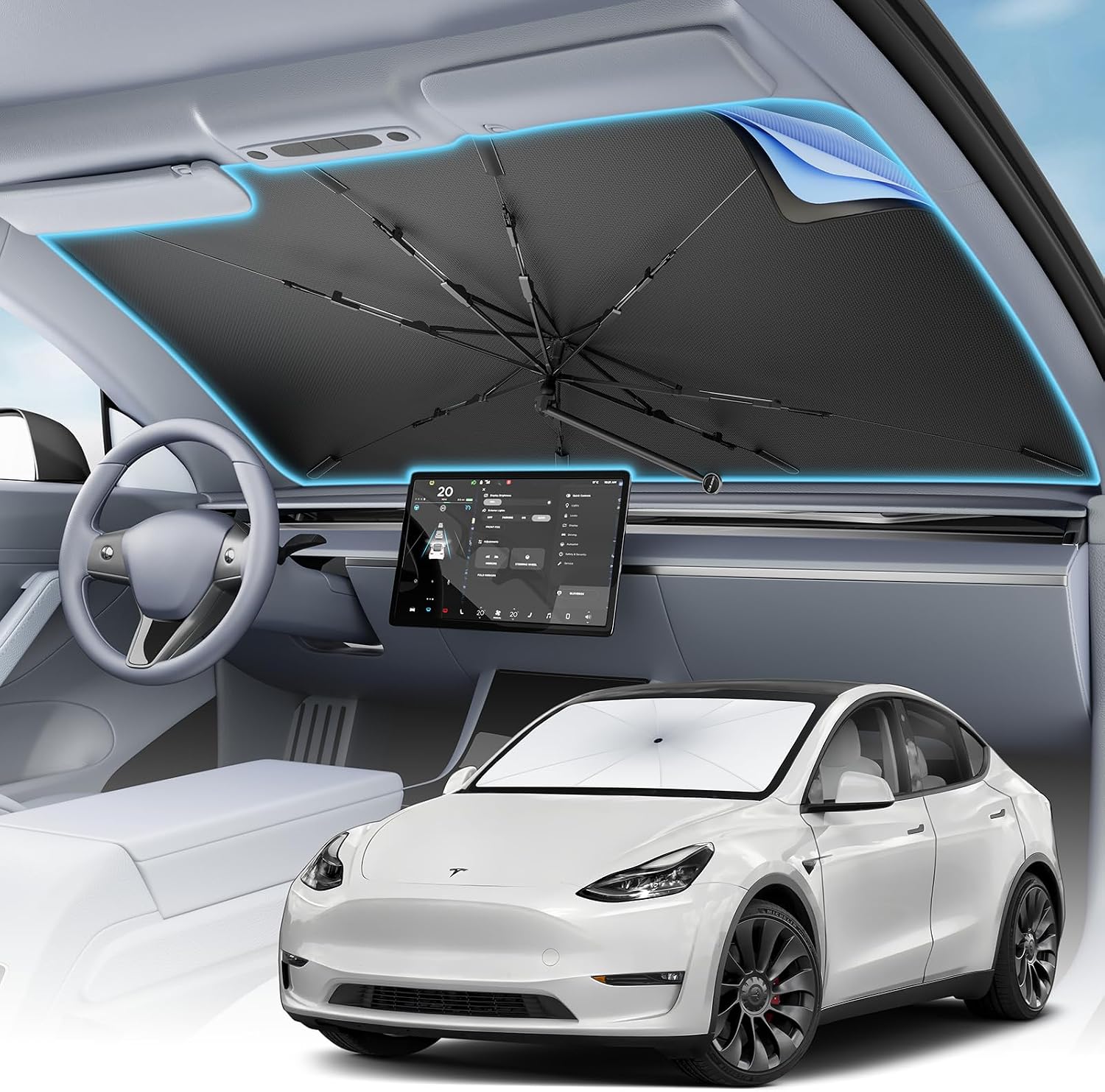 Car Windshield Sun Shade - Foldable Retractable, Titanium Silver