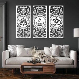 Wamutole Lotus & Om Sacred Metal Wall Art Set