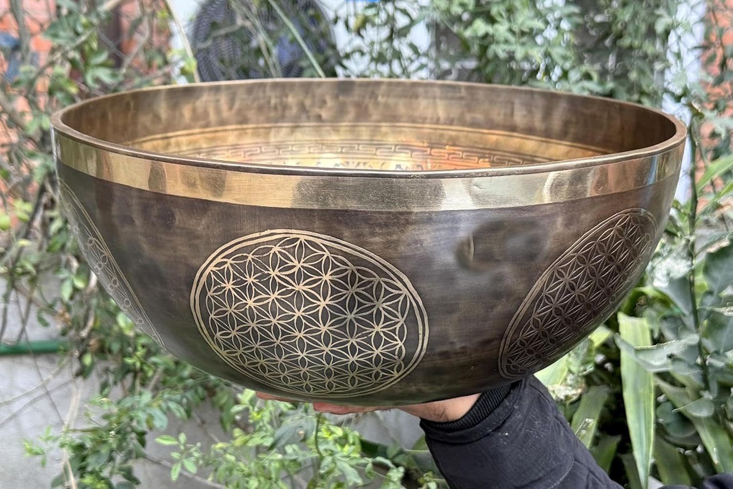 14" Flower of Life Tibetan Singing Bowl – Sound Healing & Meditation Kit