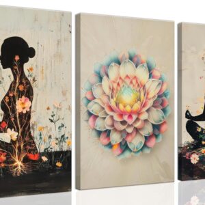 Meditation Yoga Art Set: Lotus & Floral Canvas Prints (3-Pack)