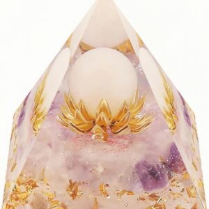 Flower Agate & Amethyst Crystal Pyramid for Healing & Luck