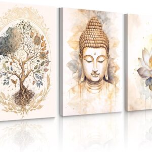 Zen Buddha Art Canvas Set 3-Pack 16x24" Living Room Decor