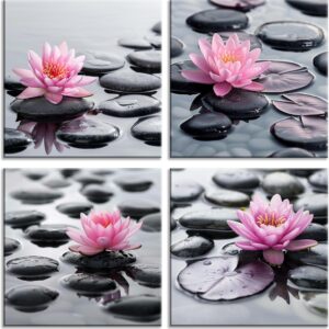 NAN Wind Zen Pink Water Lily Art - 4 Panel Canvas Set