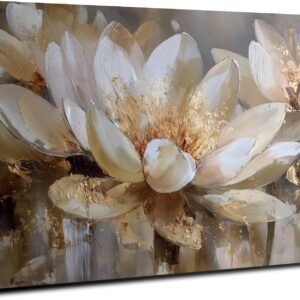 White & Gold Lotus Wall Art 12x16" Canvas Print