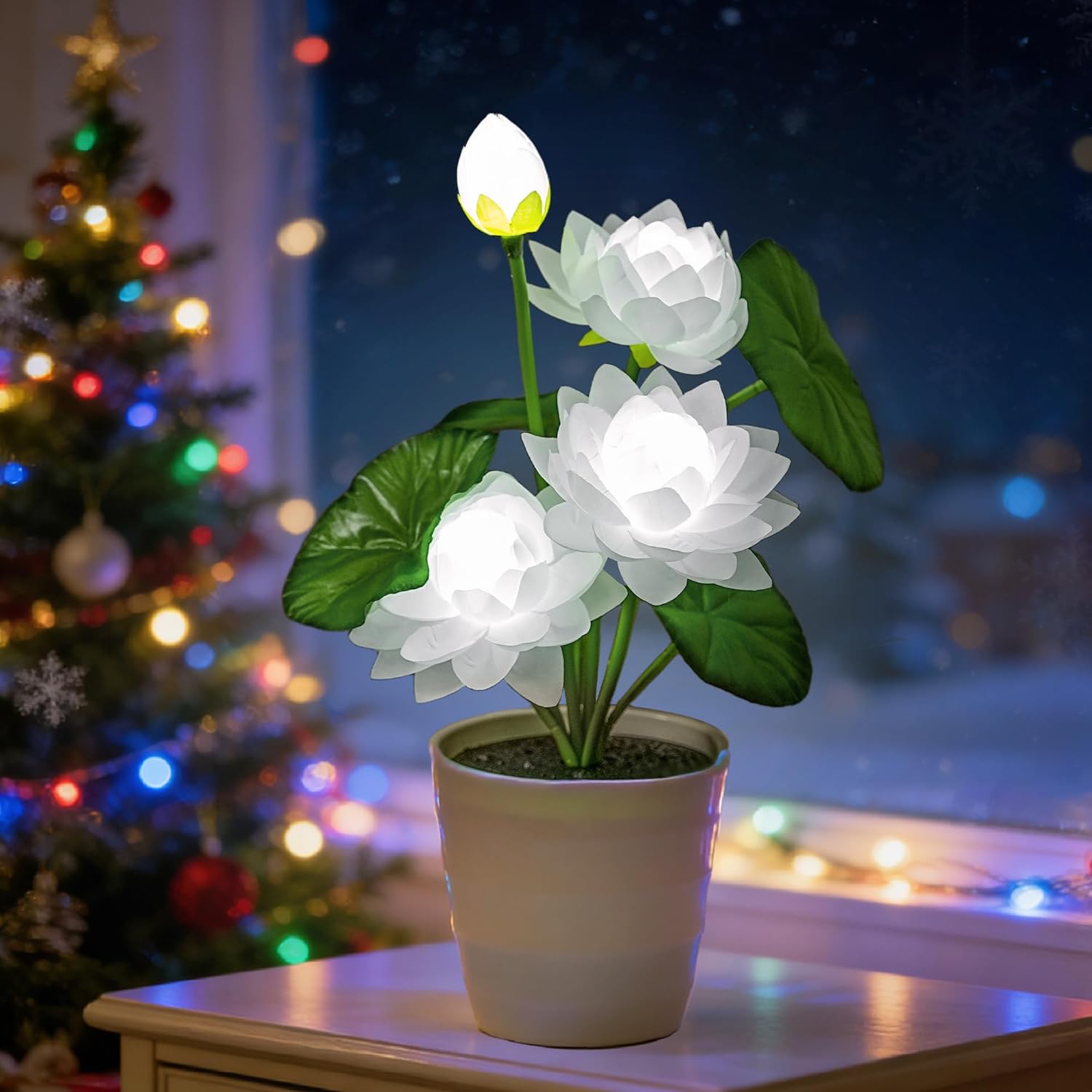 White Lotus Flower Lamp - Serene Decor Light Gifts
