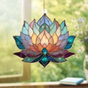 Colorful Lotus Suncatcher – Holiday Acrylic Ornament