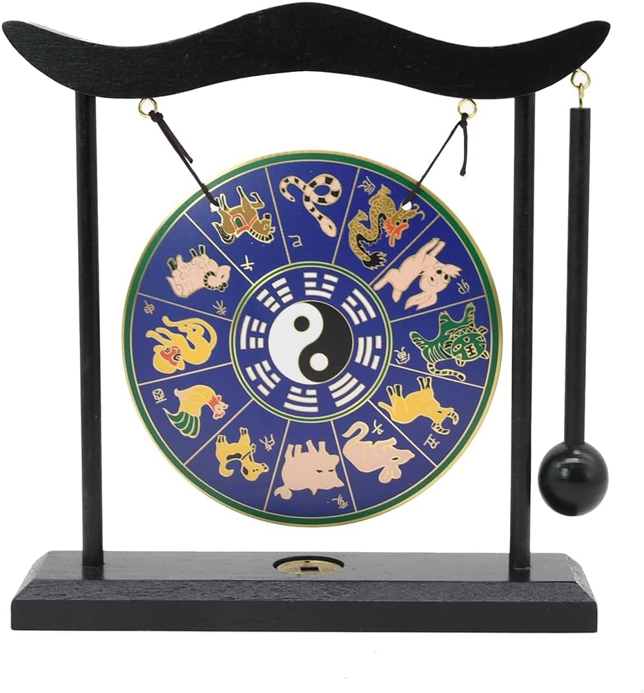 Owlgift Feng Shui Gong with Zodiac & Tai Chi - 7.9" Copper Gong