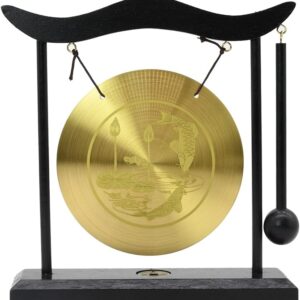 Owlgift Feng Shui Gong – 7.9" Copper Gong on Wooden Stand