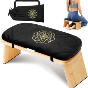 Hihealer Bamboo Meditation Bench w/ Cushion & Bag - Black