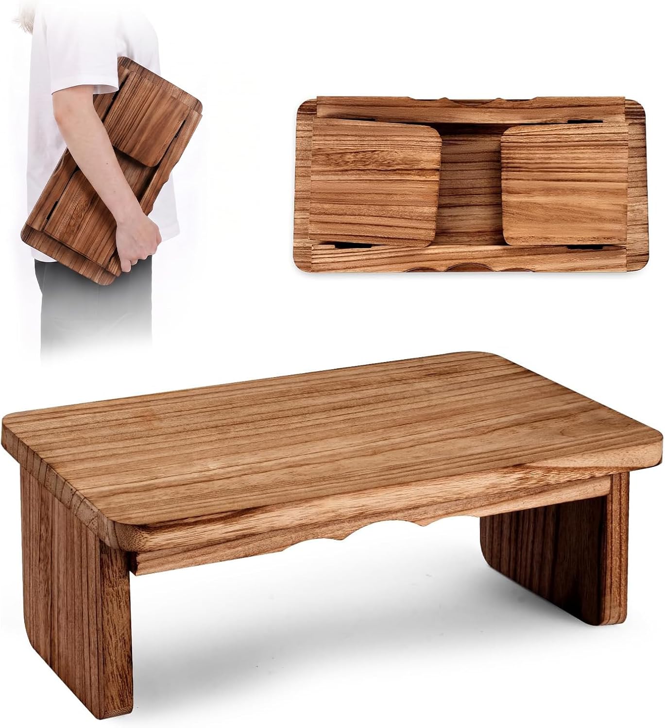 Folding Wooden Yoga Meditation Bench - Dark Brown