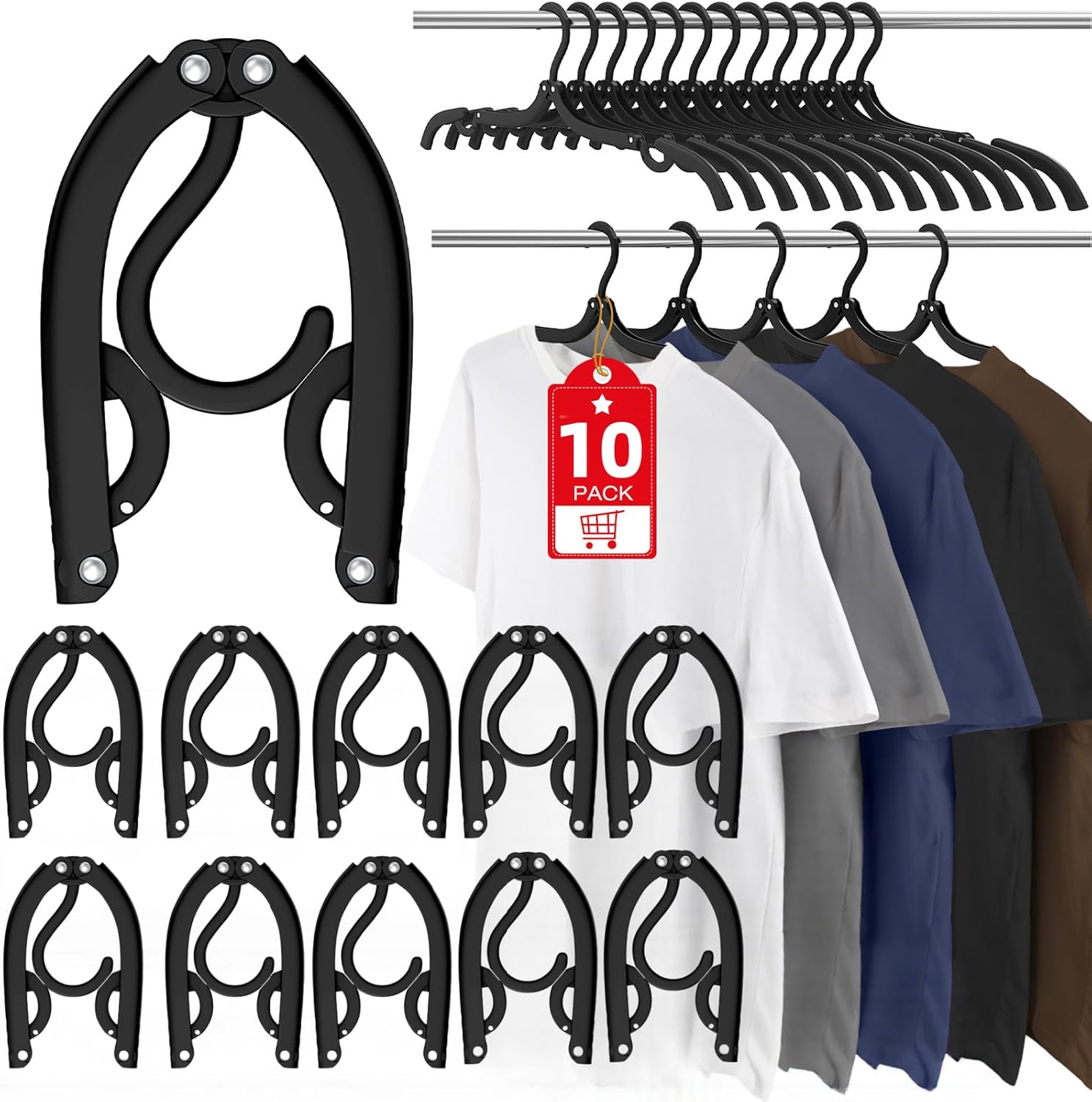 10-Pack Foldable Travel Hangers, Black