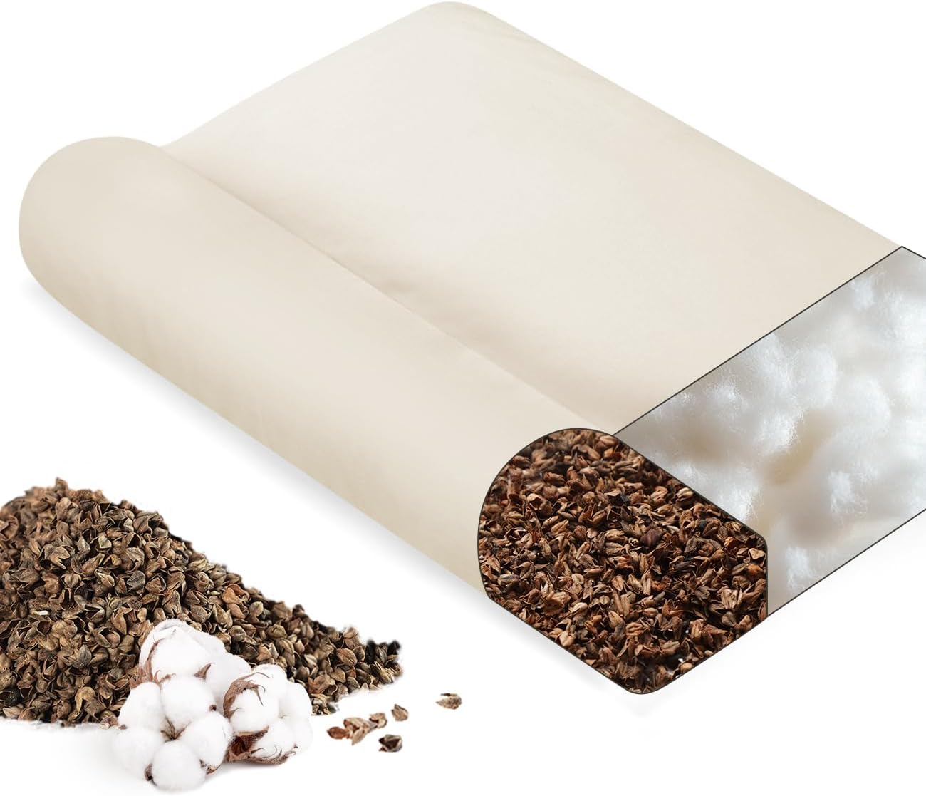 Ergonomic Buckwheat Pillow 11"x16", Adjustable Loft