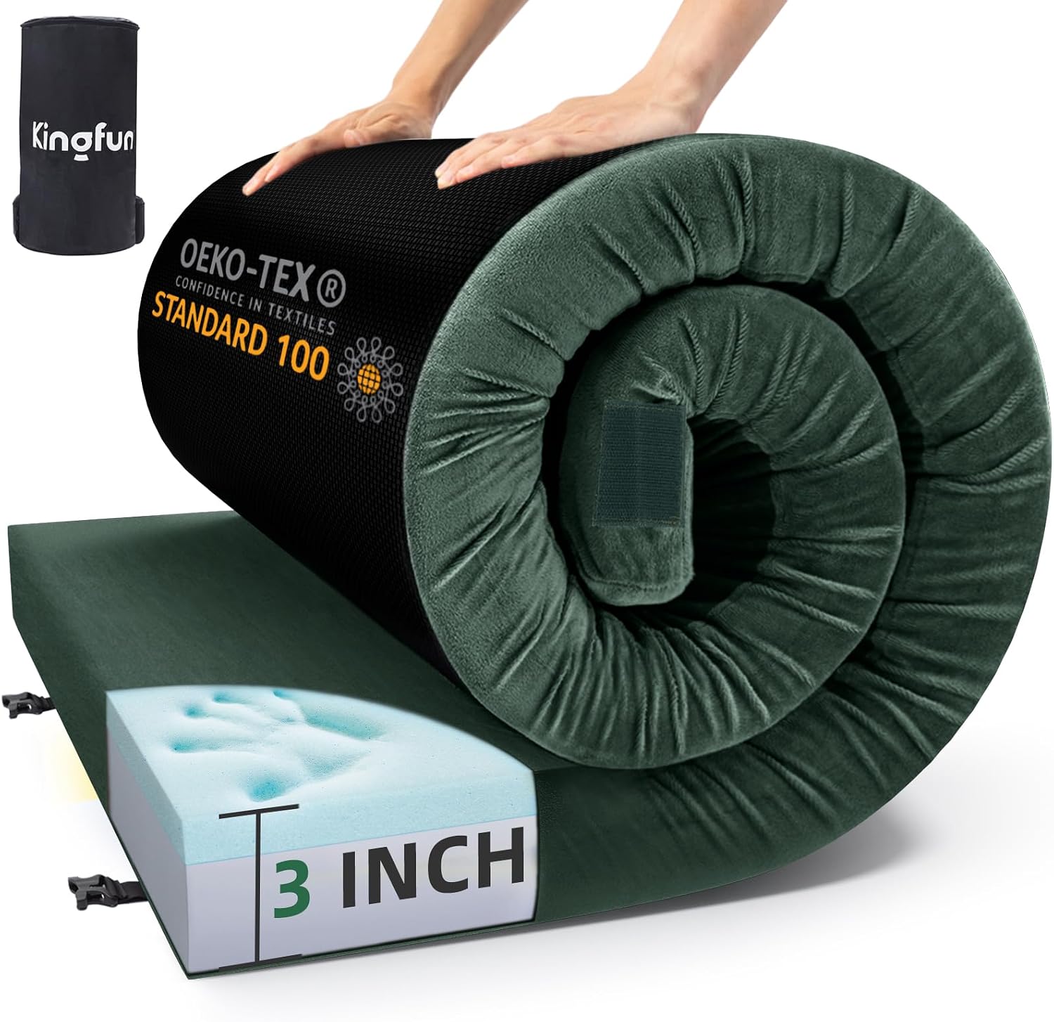 Kingfun 3in Memory Foam Camping Mattress Pad