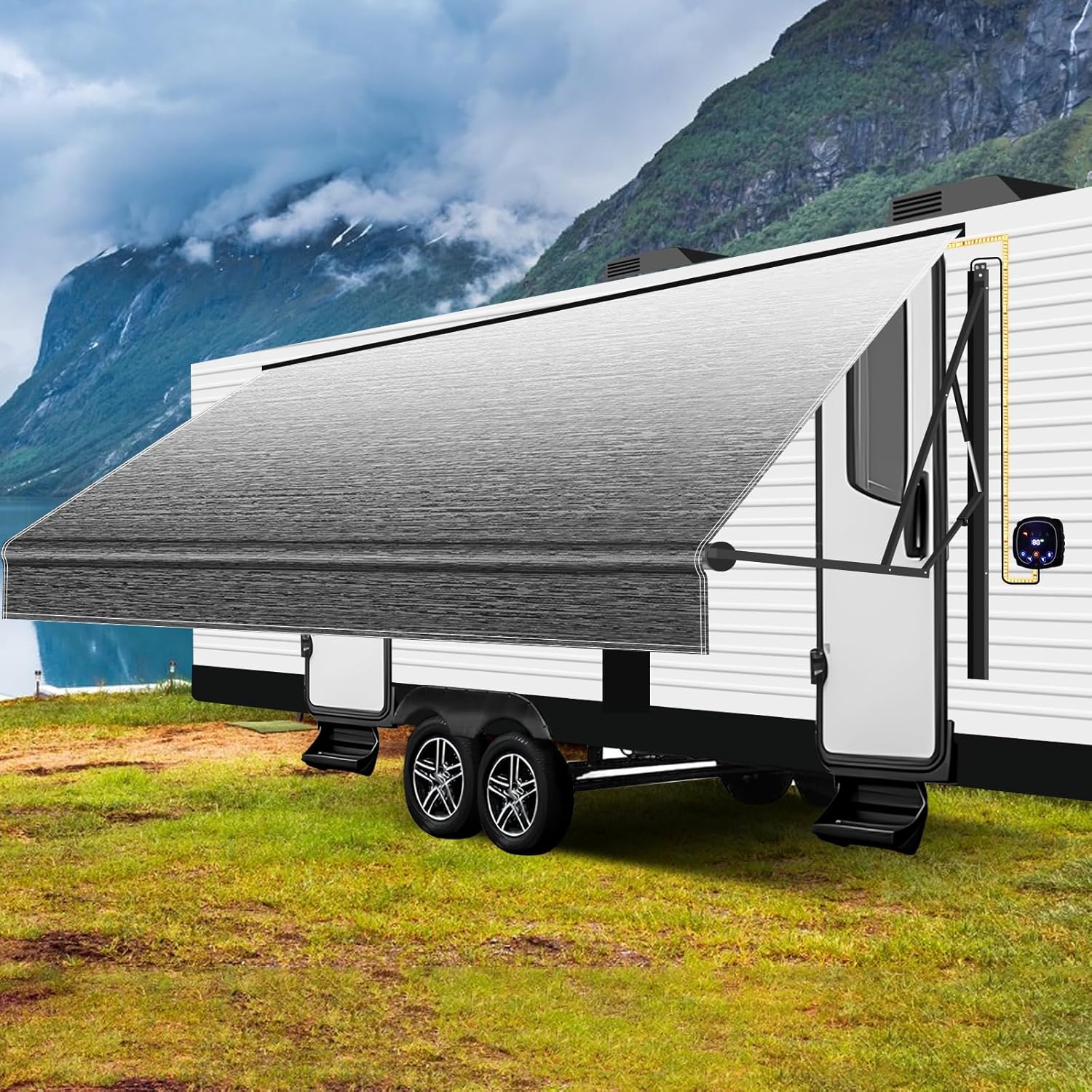 Electric RV Awning 15ft - Motorized Retractable Kit with Remote