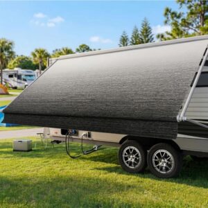 RV Awning Fabric Replacement 12' Black 19.5oz Heavy-Duty